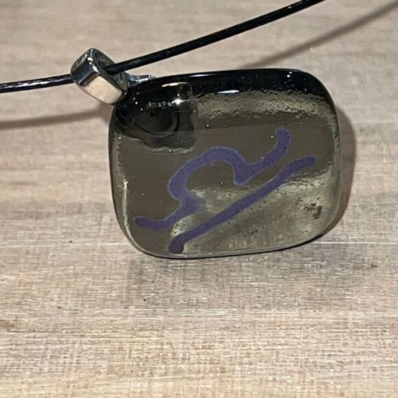 Fused Glass Pendant Silver Dichroic Accents Silver Tone Bezel On Coated Wire - Picture 2 of 6